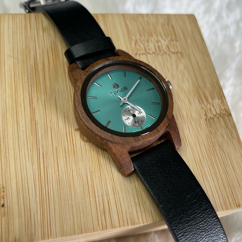 Tense Walnut Watch & Wood Box NIB Leather NWT - Picture 5 of 13